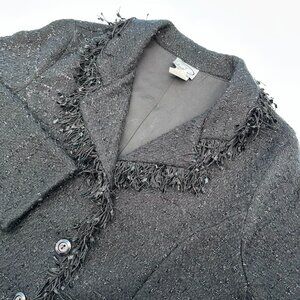 rave Women's Textured Fringe Detail Sparkly Glitter Blazer, Size Large, Black‎